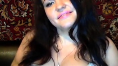 Busty Curly Brunette With Big Boobs Fucks On Couch
