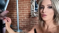 Curvy blonde babe teasing on webcam