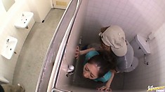 Naughty Asian cutie Miku Hasegawa gets nailed from behind in the public restroom