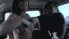 Cute young brunette amateur makes some cash having sex in the van