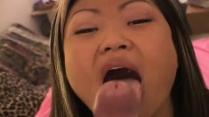 Cute Asian chick reveals her superb blowjob and footjob skills in POV