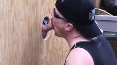 Naughty gay stud shows off his awesome oral skills at the gloryhole