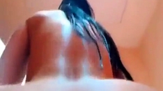 Long black hair back POV face sitting