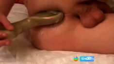 Pegging prostate and anal stretching with bizarre shovel dil